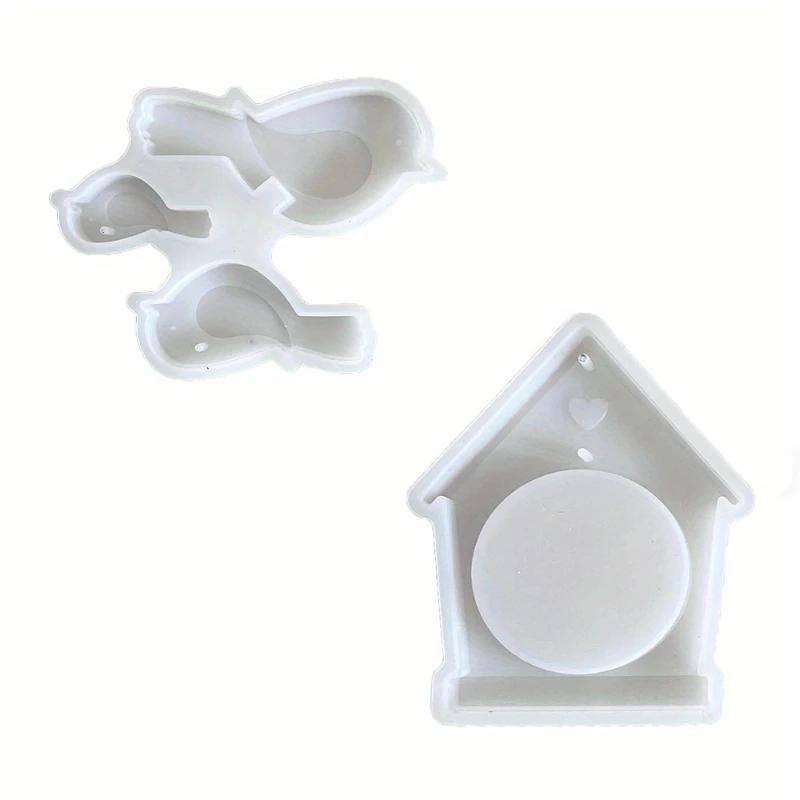 2pcs Birdhouse Silicone Molds for DIY Resin Casting - Heart-Shaped Hanging Decor Epoxy Molds with Bird and Flower Embellishments