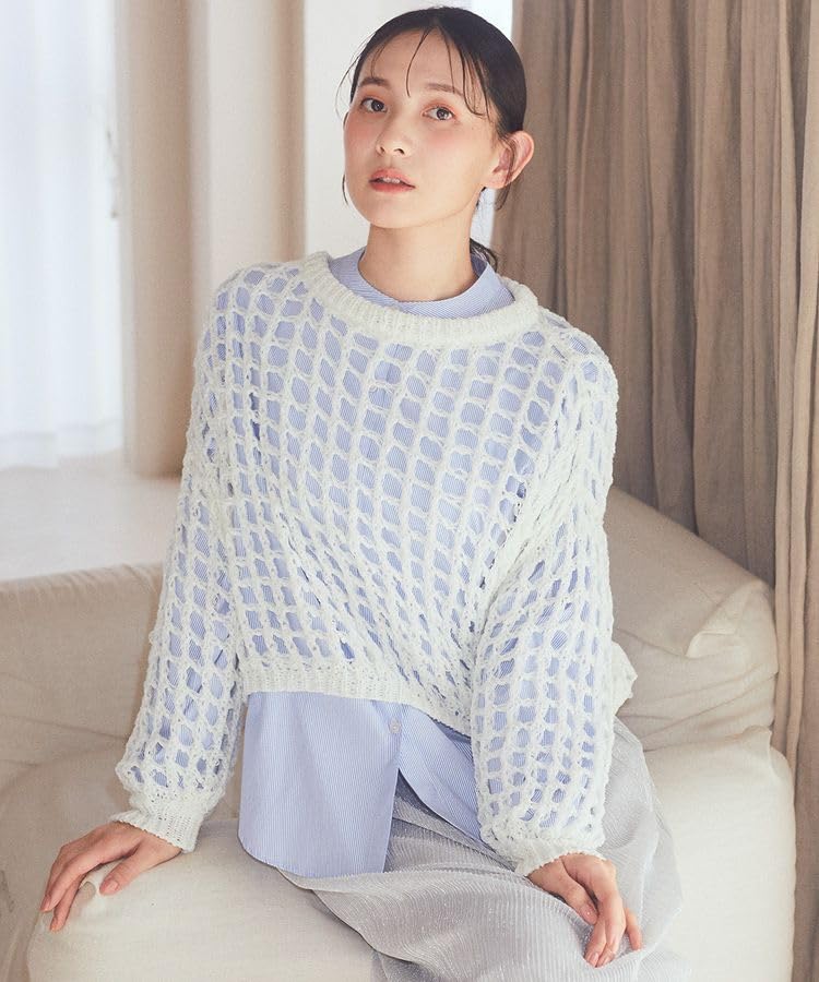 music and tulle yarn mesh knit ivory [earth ecology] Sweatshirt, pullover, women's,