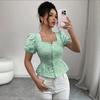 European and American Summer Women's Elegant Square Neck Puff Sleeve Top