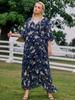 Kobiety ubierają lato z krótkim rękawem damskie długie sukienki Casual Maxi Dress Bohemia Print V-neck Sukienki w dużych rozmiarach