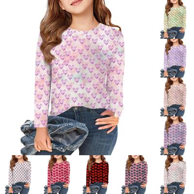 Girls Long Sleeve T Shirts Kids Fall Tops Crewneck Pattern Printed Basic Tees 5-14Y