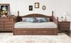 Extendable Sofa Bed 90/180*190 cm, with Roman Columns, Curved Backrest and Armrests, Drawers and Slatted Frame, Multifunctional Bed Pine Wood, Walnut