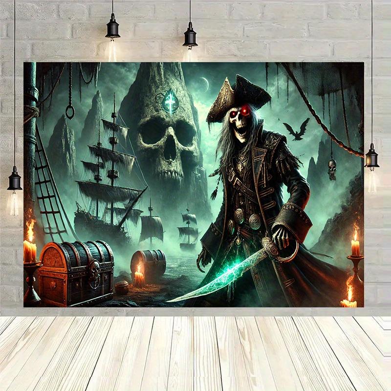 Pirate leader on Skull Island, polyester background banner, holiday decoration, room, garden, photo studio props