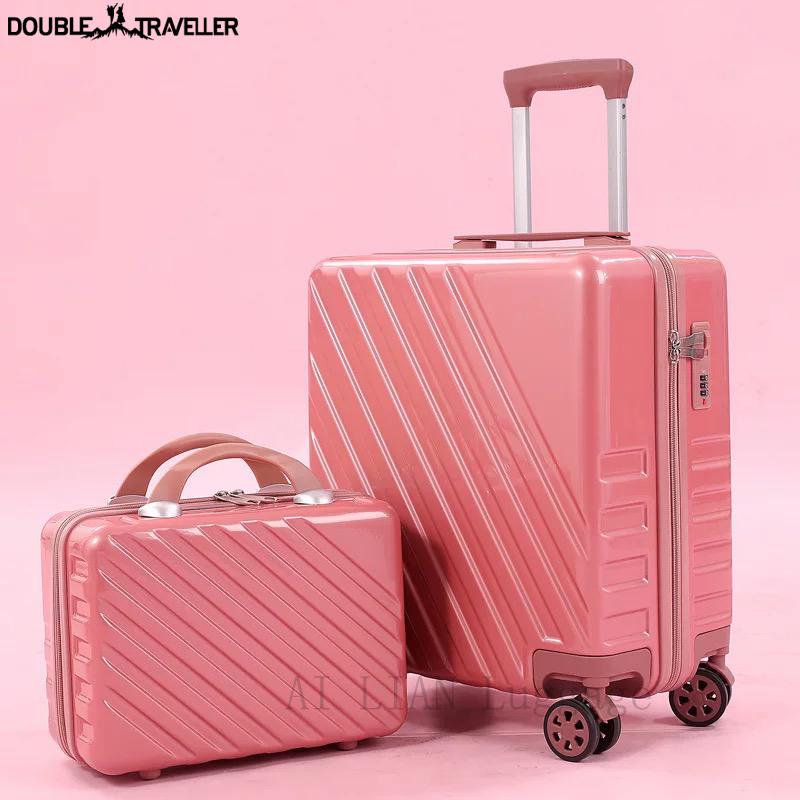 2 bucăți/set valiza de călătorie 18''20 inch bagaj rulant pentru cabină cărucior geantă set de bagaje pentru femei cu geantă cosmetică la modă