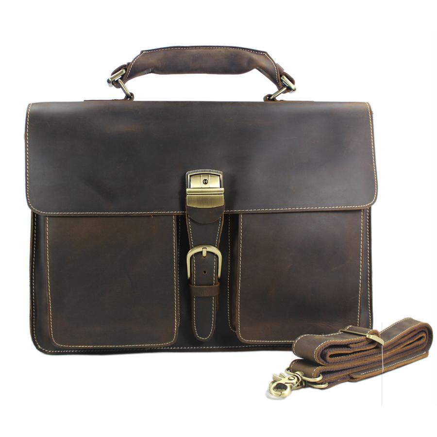 Top Quality Full Grain Genuine Leather Men's Briefcase Large 15.6"inch Laptop Case Male Business Bag Tote Office Document Bag