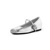 Schafsleder-Version Französische Strasssteine Silberne Einzelne Schuhe Damen Superweiche Ballerinas Weiche Sohle Einwort mit Innenhöhe Erhöhung Leichter Mund singen