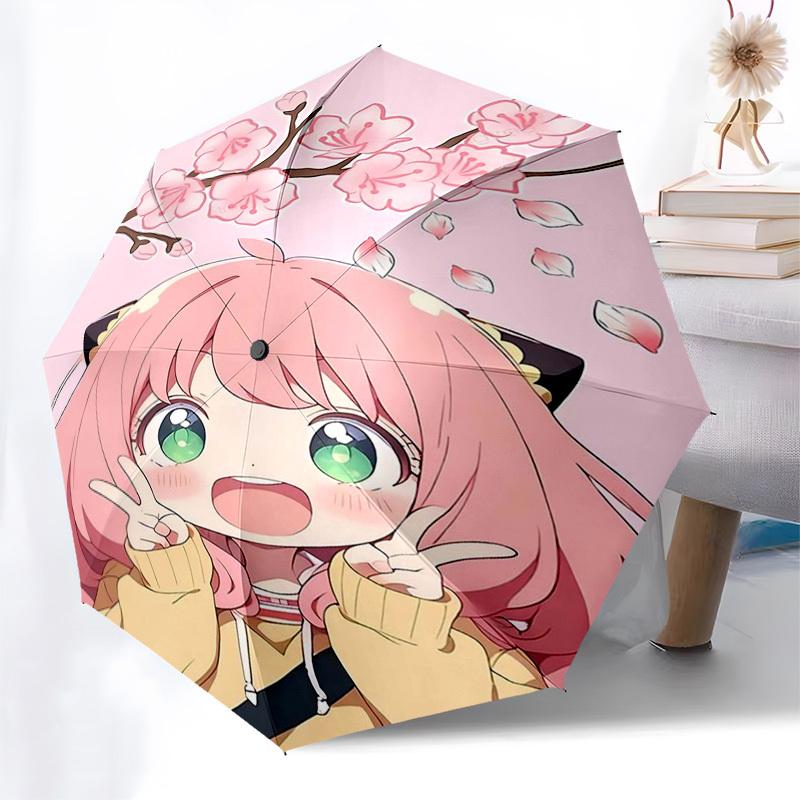 

1pc Chibi Girl with Cherry Blossoms - Automatic Opening Folding Umbrella, Portable Design, 8-Rib Iron Frame, Outdoor, Perfect Gift for Fans, Travelers