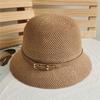 Korean Fashion Women Belt Buckle Bucket Hat Luxury Panama Sunscreen Fisherman Hat Dome Simple Wild Beach Straw Sun Hats