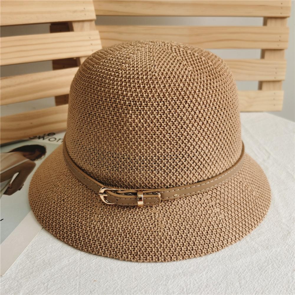 Korean Fashion Women Belt Buckle Bucket Hat Luxury Panama Sunscreen Fisherman Hat Dome Simple Wild Beach Straw Sun Hats