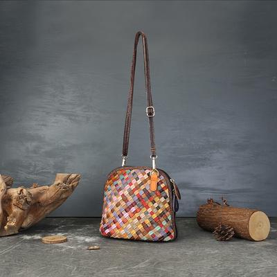 Hand Woven Women's Bag Genuine Leather Colorful Shoulder Crossbody Bag Fashionable And Versatile Shell Bag