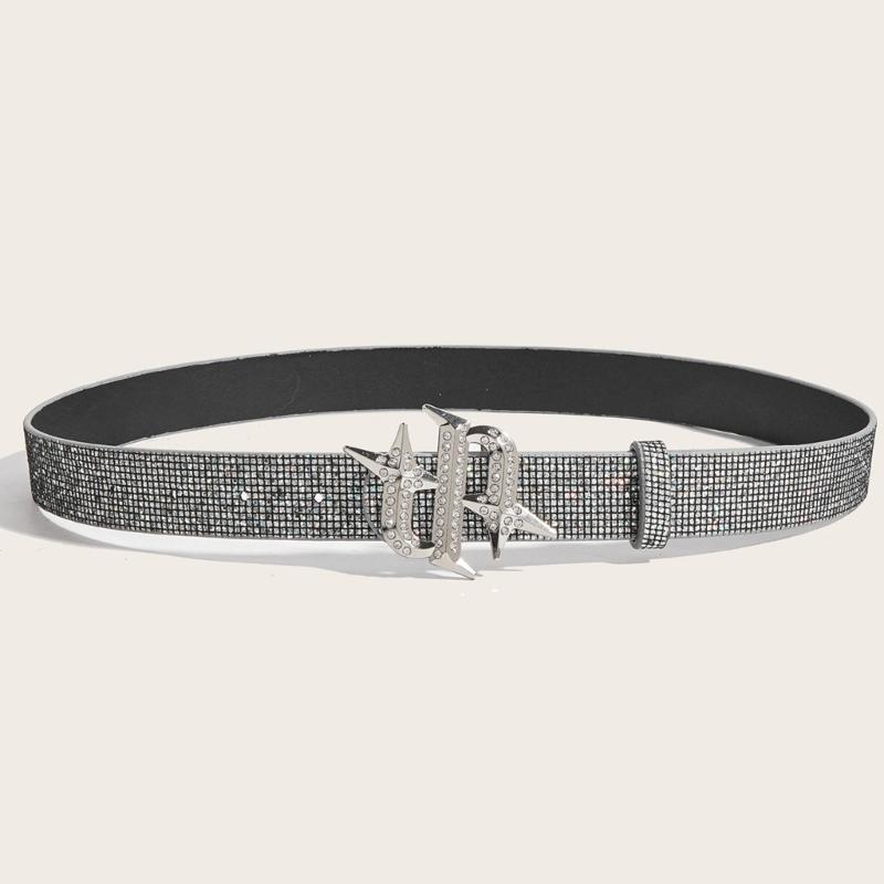 Elegant Rhinestones Studded Women Waist Belt Wide Band For Evening Parties And Casual Outings With Unique Buckles Design