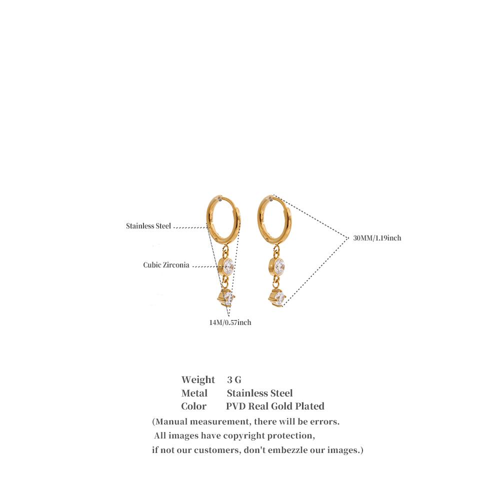 Yhpup Delicate Cubic Zirconia Drop Hoop Earrings 16K PVD Plated Stainless Steel Charm High Quality Party Jewelry Recommend