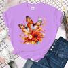 Cute Fall Flower Butterfly Print T Shirts For Women&Girls Casual Round Neck Tees Top Summer Women`S Loose tops