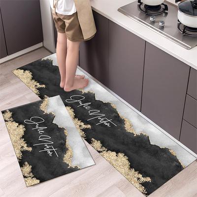 Alfombrilla de cocina de lujo de mármol gris dorado, suave y gruesa, impermeable, antideslizante, a prueba de aceite