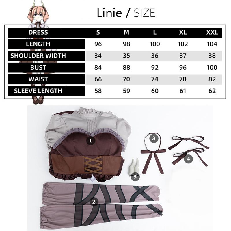 Anime Sousou No Frieren Linie Cosplay Costume Women Brown Lolita Vintage Renaissance Dress Halloween Suit With Horn