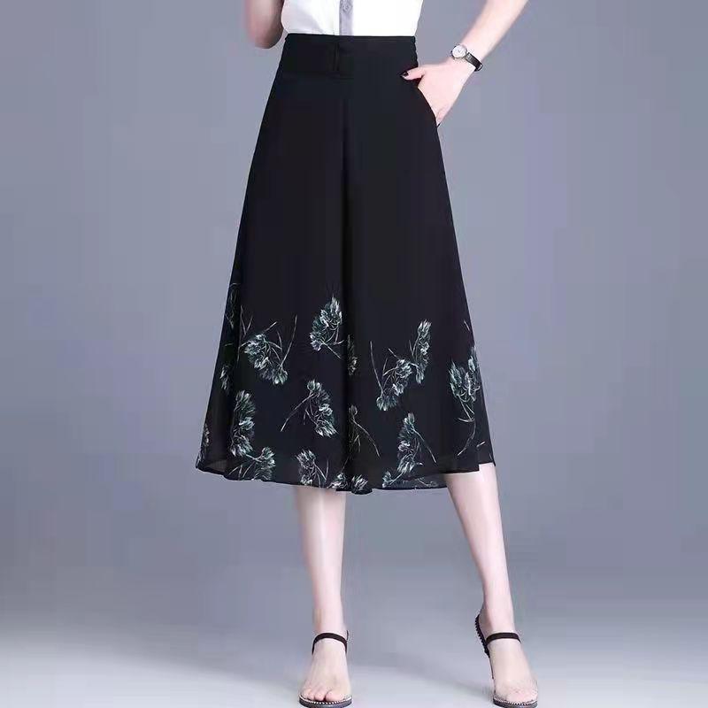 Culottes de vară din șifon pentru femei, casual, largi, cu talie înaltă, elegante, cu drapaj, pantaloni cu picior larg pentru mamă