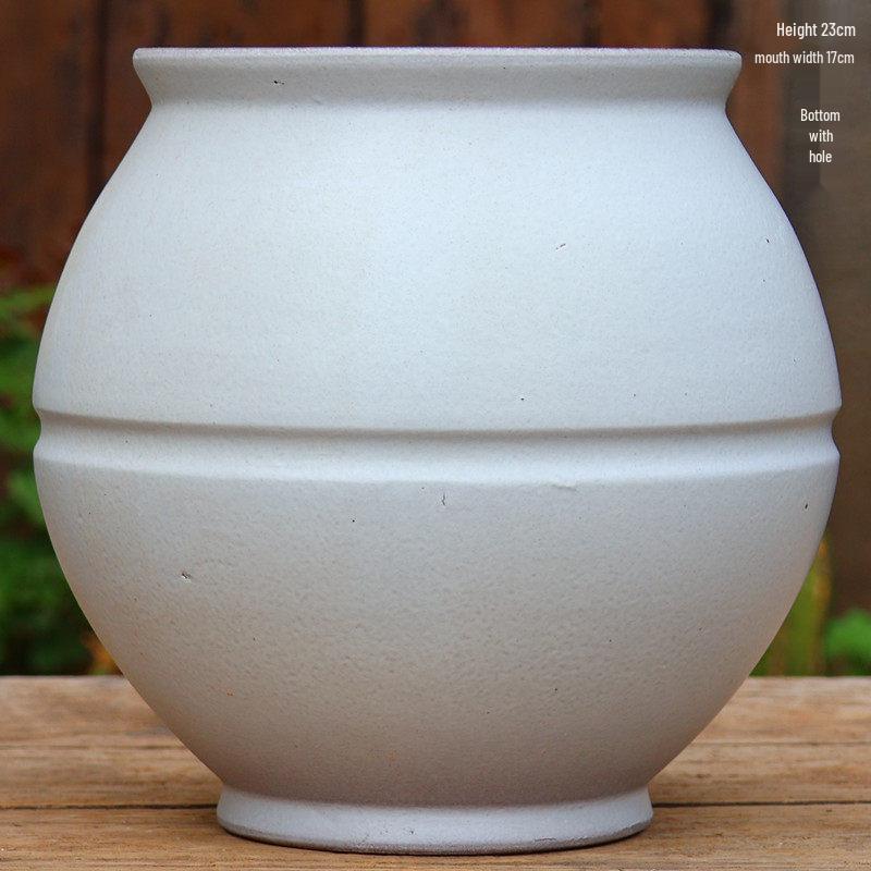 Extra Large White Ceramic Pot: European Style Succulent and Flower Pot for Courtyard Landscaping with Rough Texture and Large Caliber.