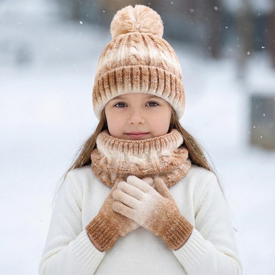 Children’s Winter Gradient Knit Hat, Scarf & Gloves Set