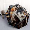 Indian - Style Wolf  Pattern, Automatic Folding Umbrella, Portable and Foldable Design, 8 Ribs, a Christmas or Birthday Gift.