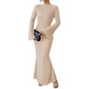 Women's Bell Long Sleeve Bodycon Maxi Dress Mock Neck Slim Fit Party Cocktail Dress Fall Wedding Guest Dress