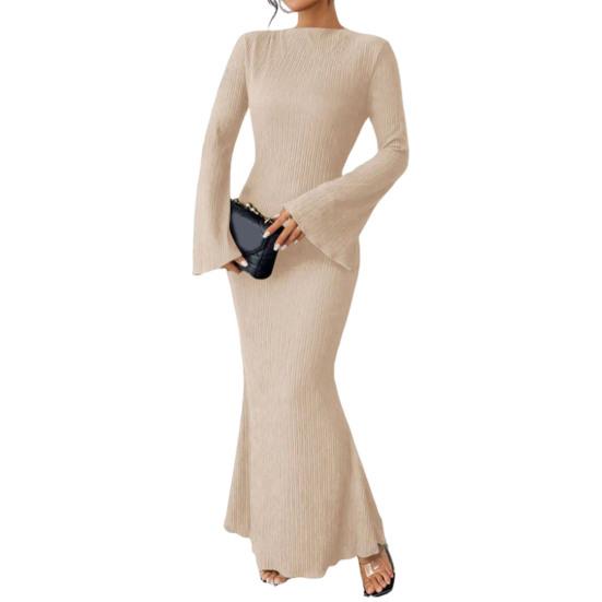 Women's Bell Long Sleeve Bodycon Maxi Dress Mock Neck Slim Fit Party Cocktail Dress Fall Wedding Guest Dress
