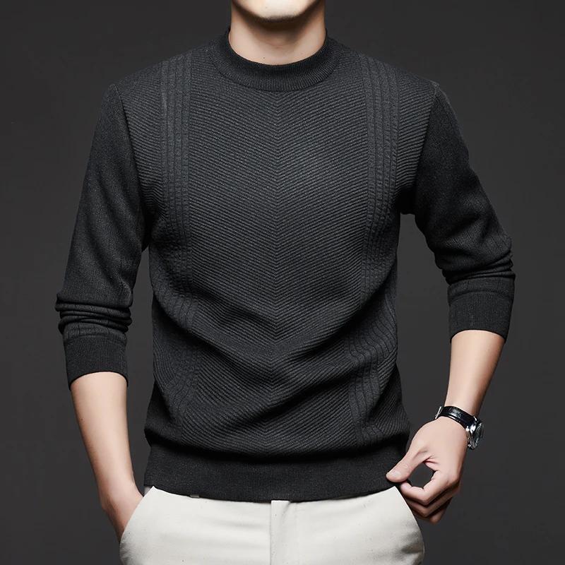 Winter Mock Neck Thick Fleece Knitted Pullovers Men Fashion Smart Casual Warm Sweater Mens Slim Fit Knit Pullover Sweaters
