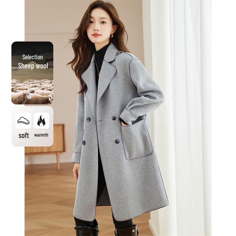 Women's Hepburn Style Mid-Length Wool Blend Double-Sided Coat