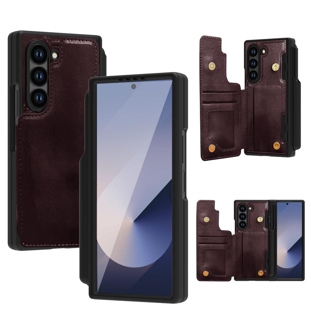 For Samsung Galaxy Z Fold6 5G Case Full Protection PU+PC Phone Cover with Front Film Card Holder