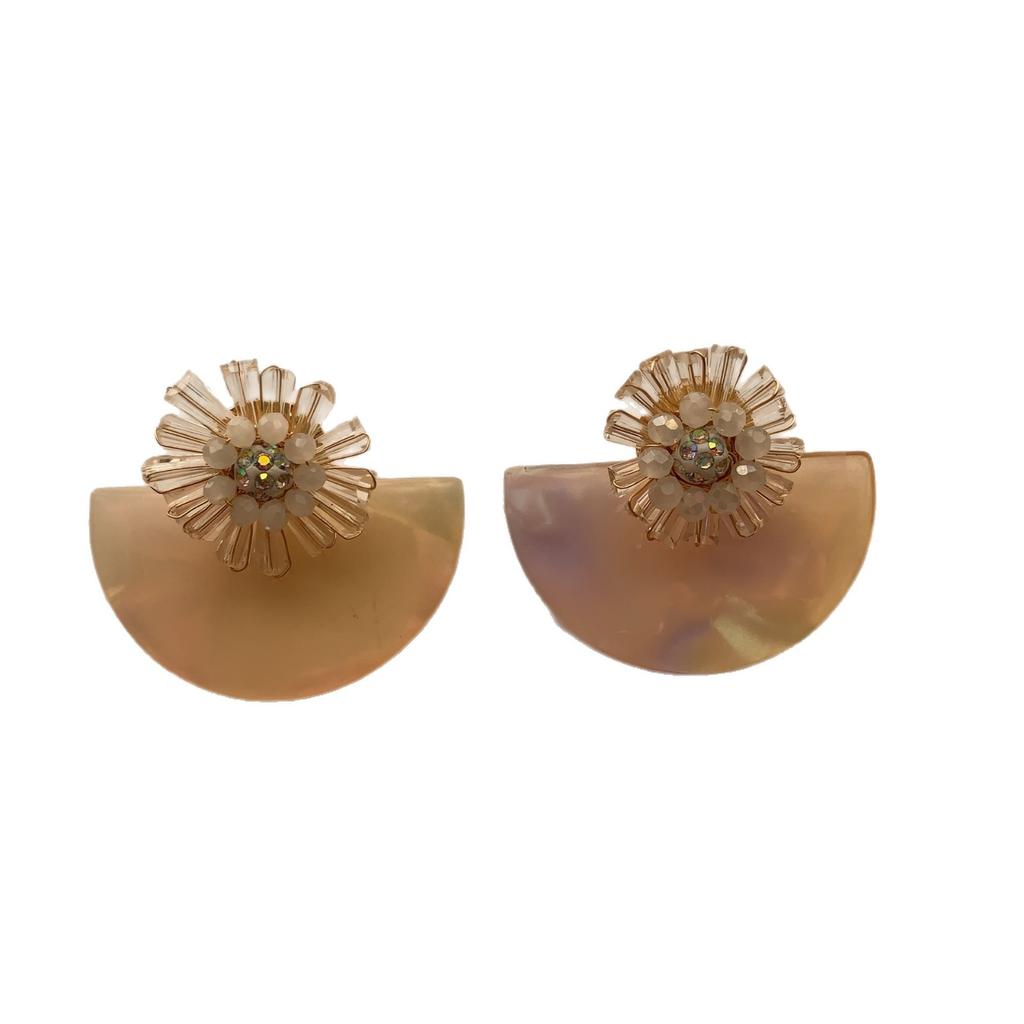 Fan Geometric Flower Stud Earrings Resin Translucent Niche Design High Sense Fashion Romantic Light Luxury Earrings