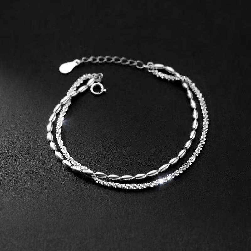 S925 Sterling Silver Double Layer Starry Bean Bracelet - Rippling Korean Style Women's Jewelry