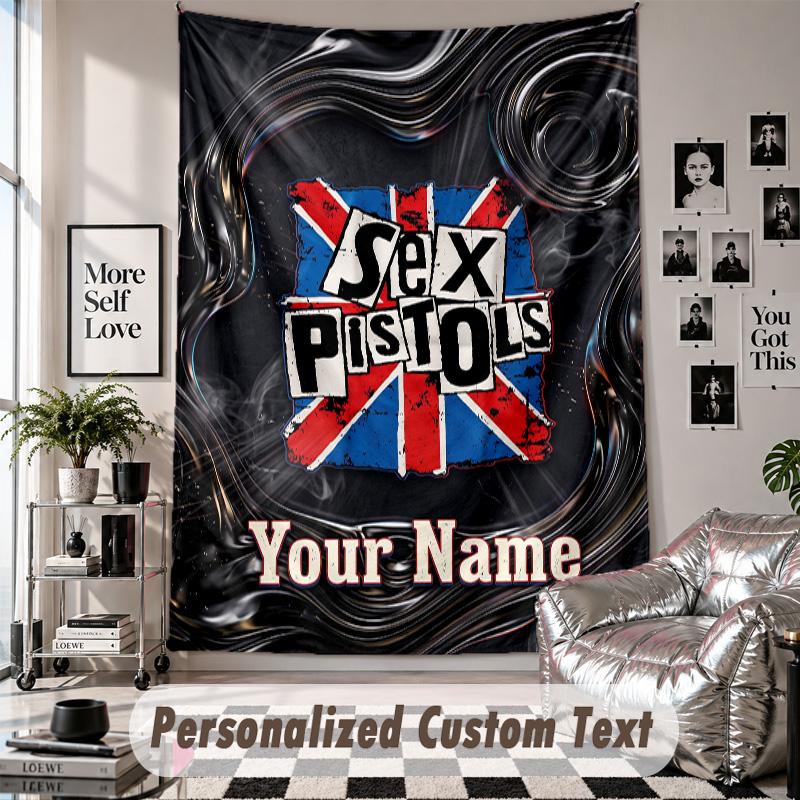 Wall Hanging Tapestry With Custom Name & Text, Sex Pistols Decorative Tapestry For Bedroom