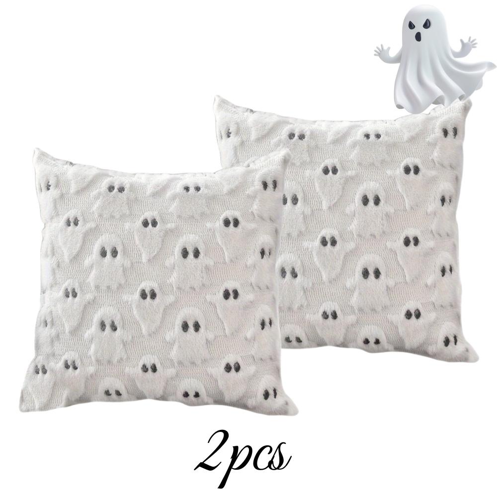 1/2pcs Halloween Plush Pillow Cover Pumpkin Ghost Pattern Cushion Case Festive Decor for Living Room Bedroom Throw Pillow Covers