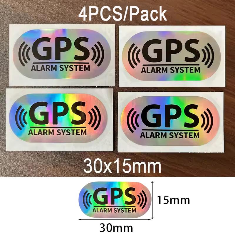 4Pcs Holographic Alarm System Sticker, GPS Tracking Security Warning Vinyl Decal, Waterproof Anti-Theft Car Window Decor
