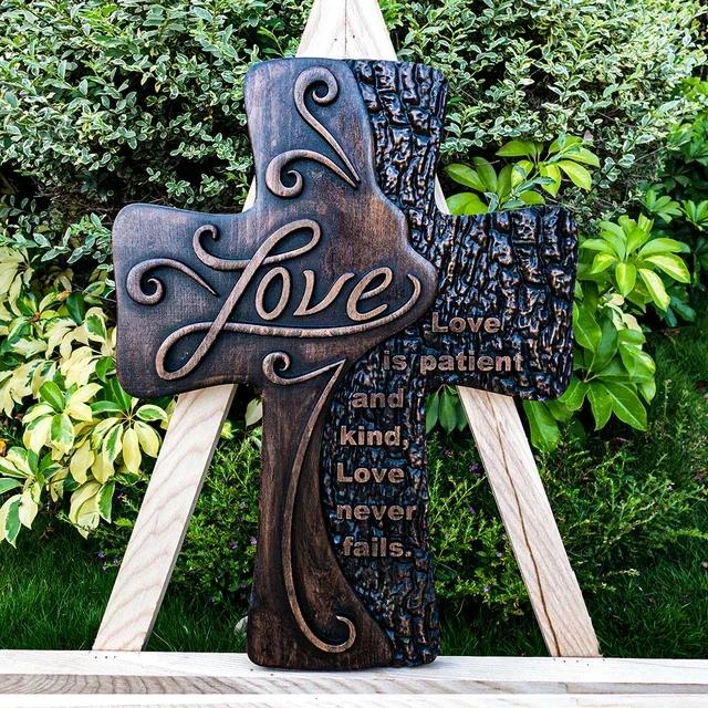

vintage Religious Desktop Carved Wooden Cross Art Love Decoration Spiritual Wall Sign 35x26x2.5cm