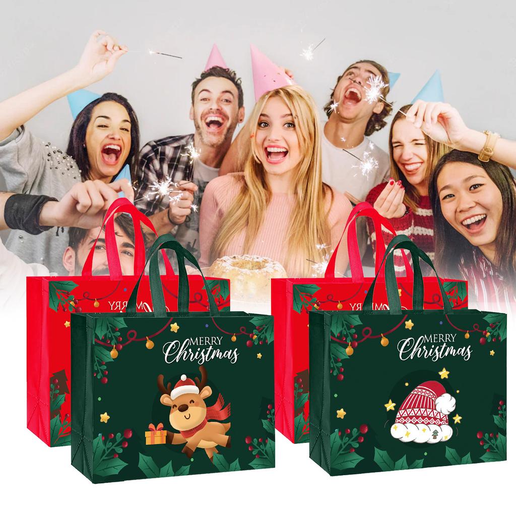 Christmas Gift Bag Santa Elk Socks Tote Bags Candy Christmas Gift Party Packaging Bag Non-Woven Printed Waterproof Xmas Gift Bag