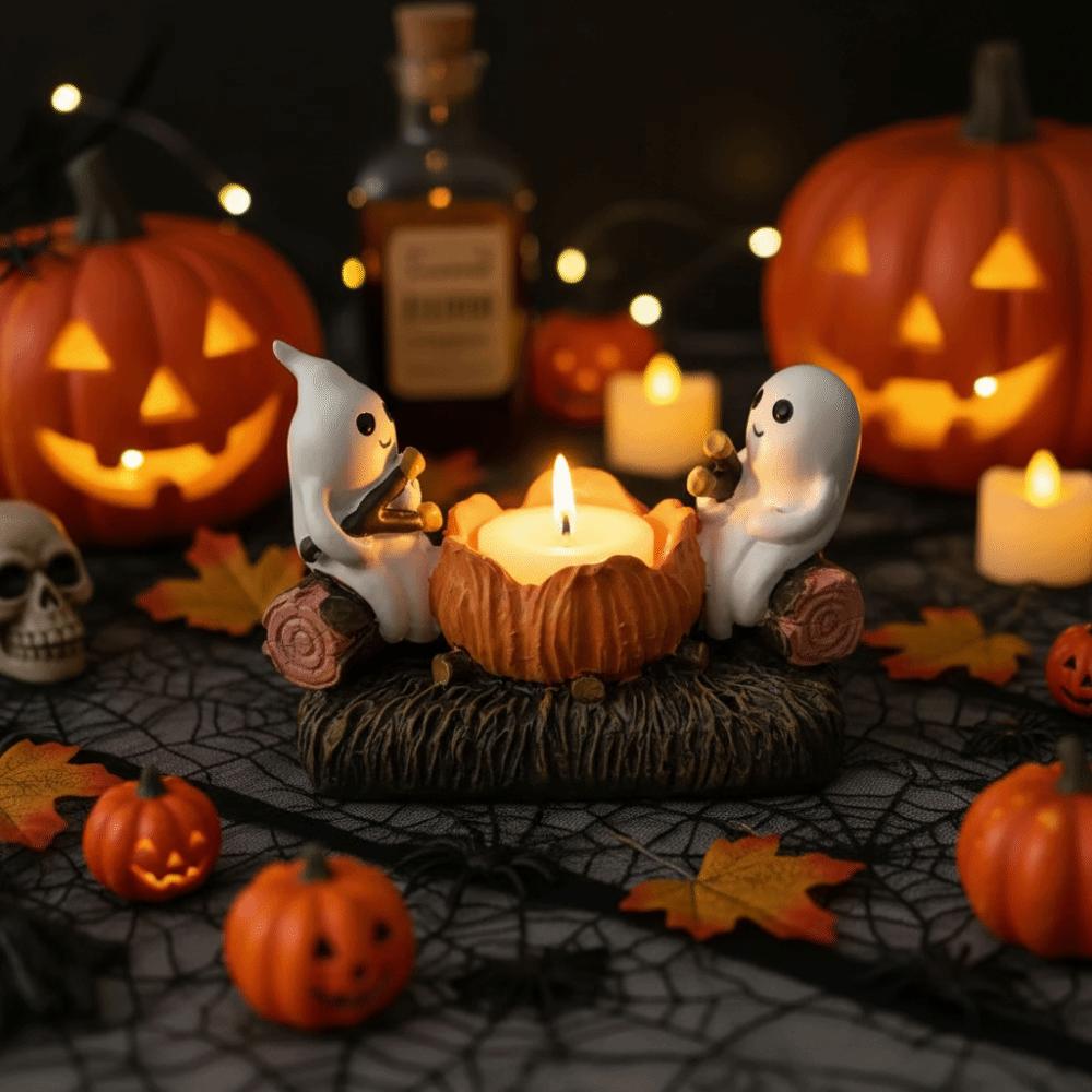 Cartoon Ghost Campfire Flickering Candle Holder Resin Tabletop Double Ghost Ornament Fireplace