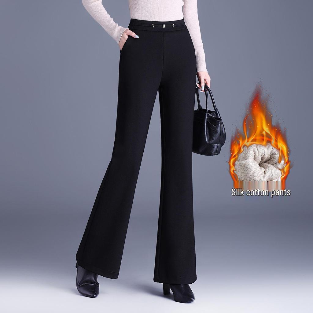 2025 Winter High-End Damen Koreanischer Stil High-Waist Seiden-Baumwoll-Schlankmachende Micro-Flare-Hose
