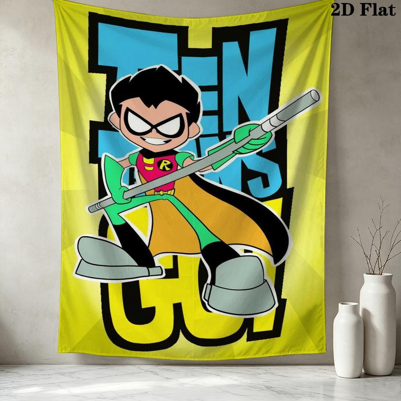 Teen Titans Wall Tapestry Aesthetic Wall Hanging Printed Fabric Blanket Decorative Tapestries For Bedroom Living Room Home Decor