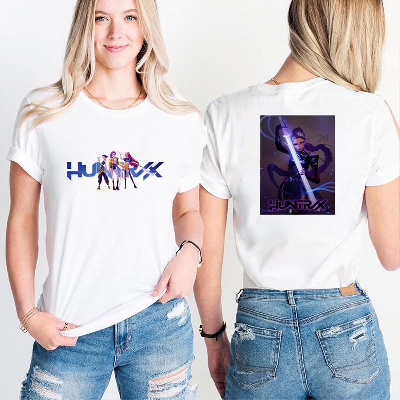 Fashion Korean Short Sleeved T-shirt for Women Clothes Short Sleeved Tees Kpop Demon Hunter HuntrX Oversized Top Y2K Clothing