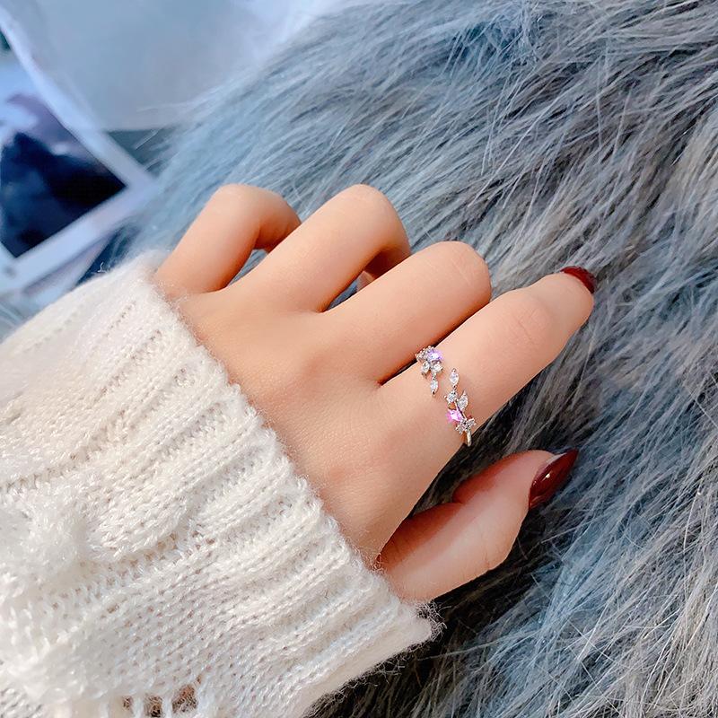 [Copper Products] Diamond-Encrusted Zircon Niche Design Opening Simple Ring Ring Woman