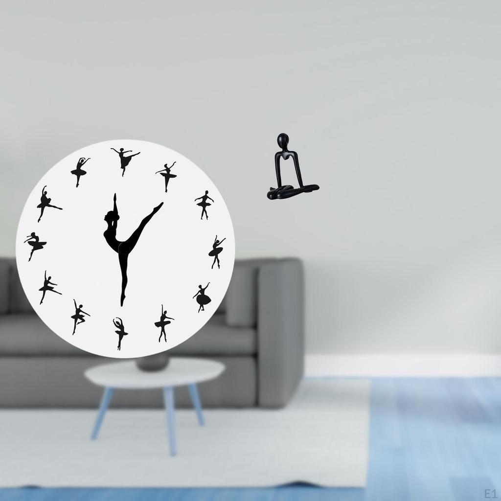 Ballerina Dance Wall Clock with Abstract Thinker Sculpture Decorative Figurine Silent Mute Ornament