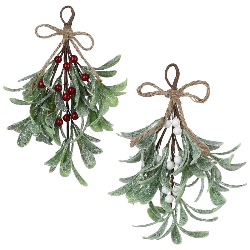 Christmas Artificial Mistletoe Hanging Decoration Frosted Artificial Mistletoe Fake Sprigs Bunches Stems For Holiday Decoration