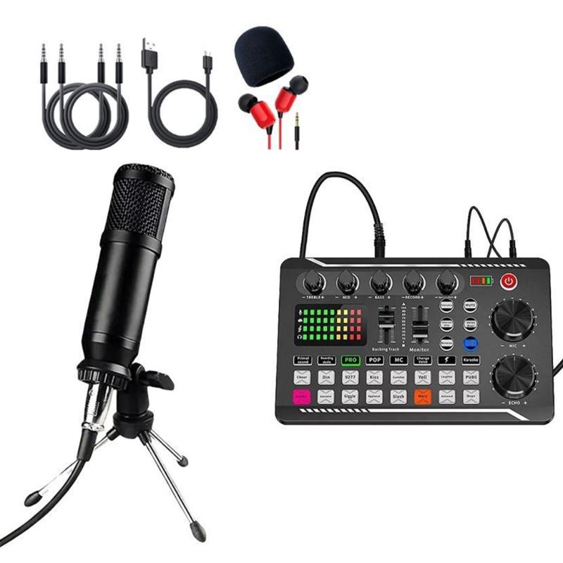 Professional F998 Sound Card & BM800 pickup Set with Wind Screen & Adjustable Stand for Podcasting Music Recording