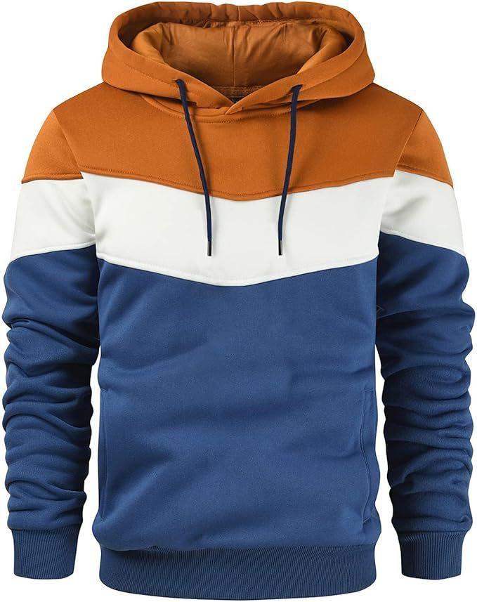 Men's Fashionable Printed Hooded Sweatshirt - European & American Casual Sports Color Block Top for Spring & Autumn