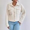 Women's Short Plush White Wool Coat - Winter Design