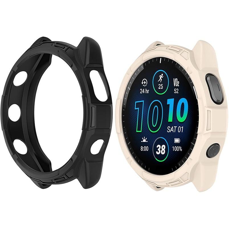2Pack Soft TPU Case Cover (Black+Green) Compatible with Garmin Forerunner965 Running Smartwatch Protective Case Intended for Forerunner 965 Watch