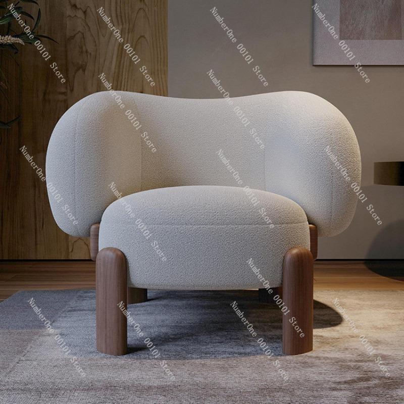 Solid Wood Retro Leisure Sofa Chair, Comfortable Single Sofa for Living Room, Fabric Lounge Chair with Backrest, Elegant Wooden