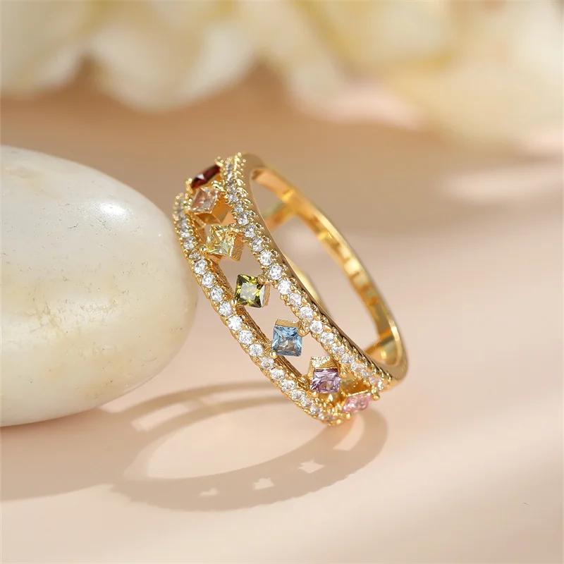 Europe and The United States Light Luxury Temperament Hollow Ring Ladies Shining Wedding Banquet Jewelry Accessories