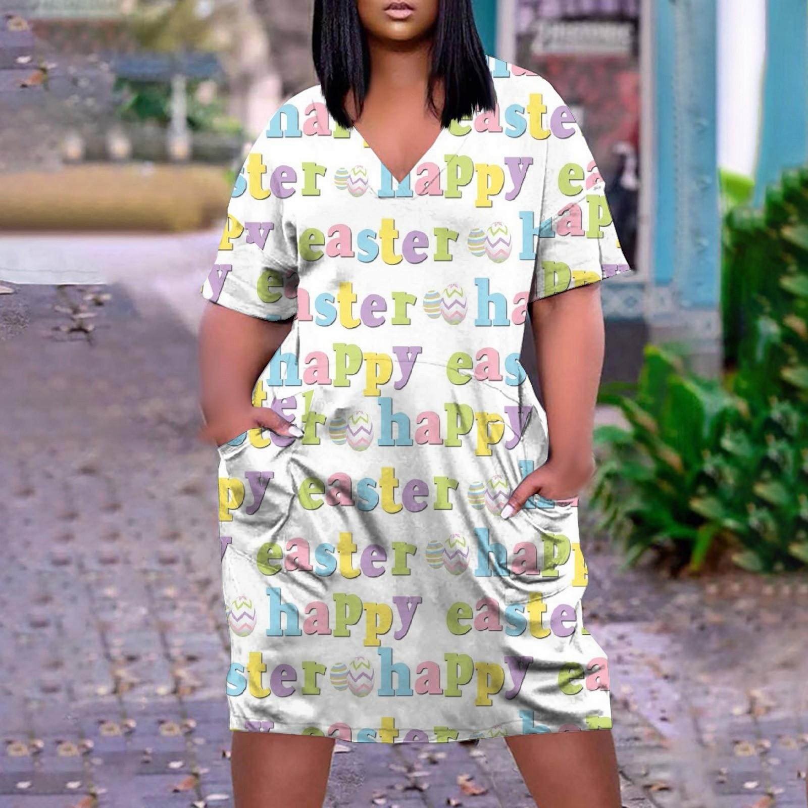 Женское летнее повседневное платье больших размеров с v-образным вырезом и коротким — фото 8