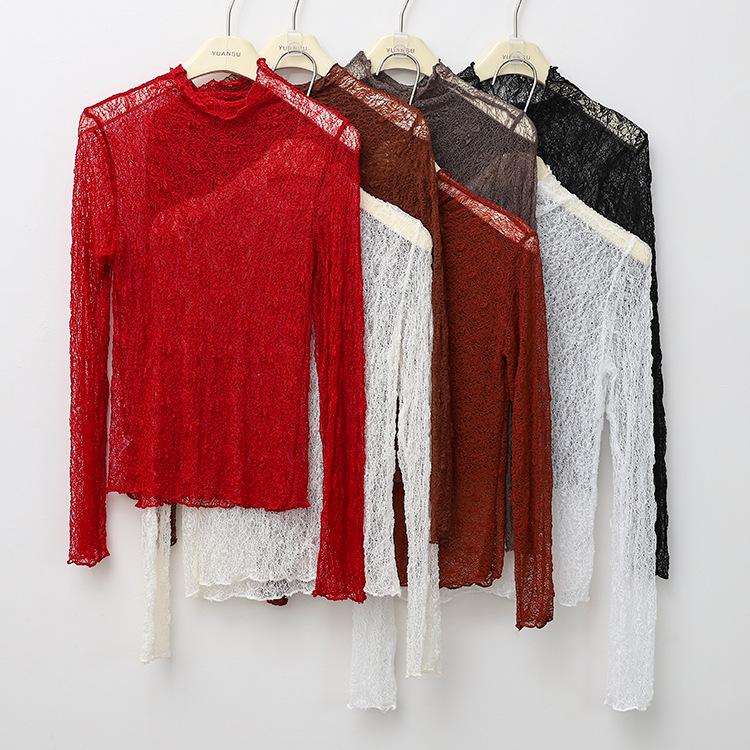 Spring Lace Design: Semi-High Neck Slim Top